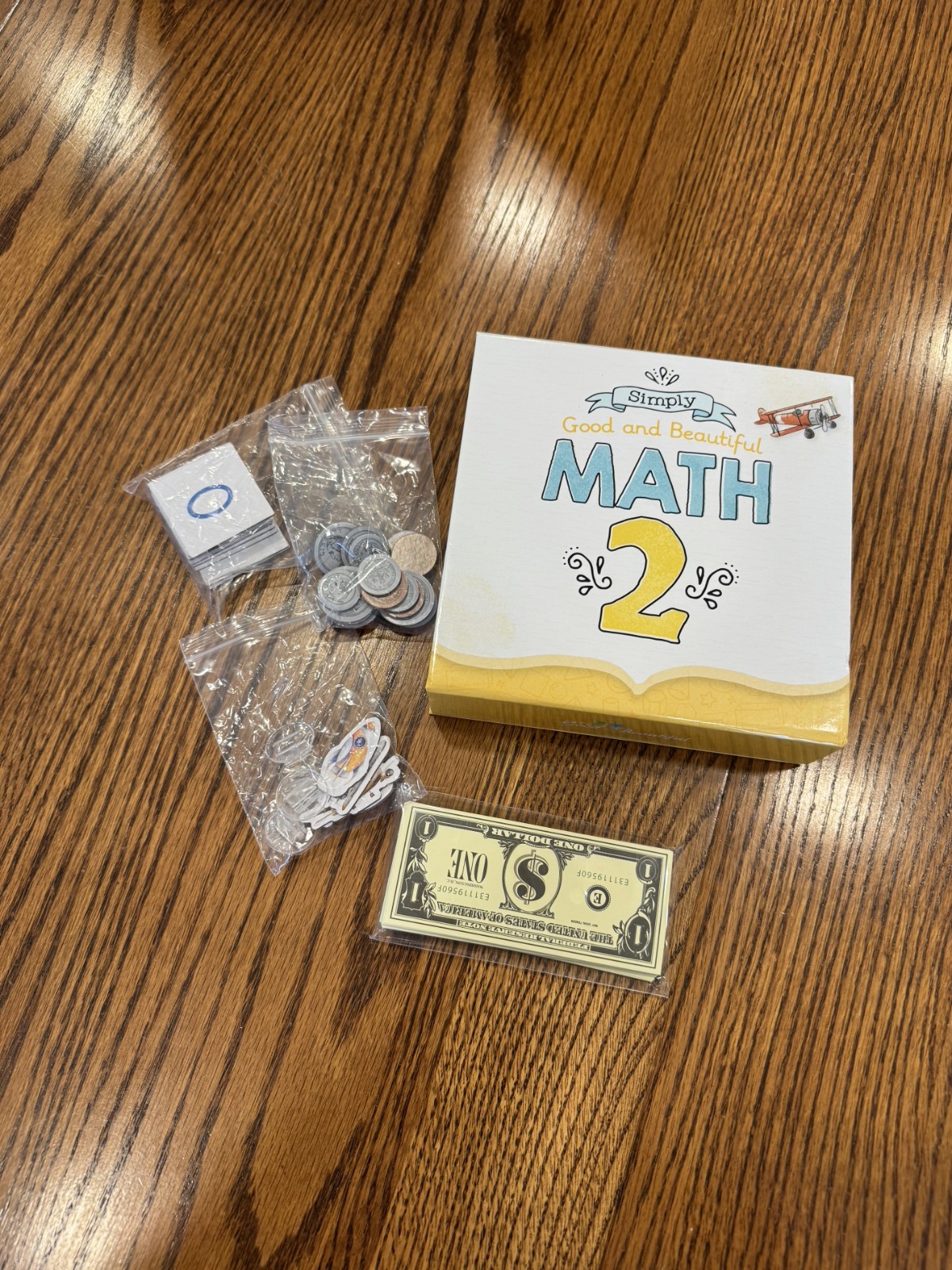 The Good and the Beautiful Math 2 Manipulatives Set w/ Play Money, Clock, Dice