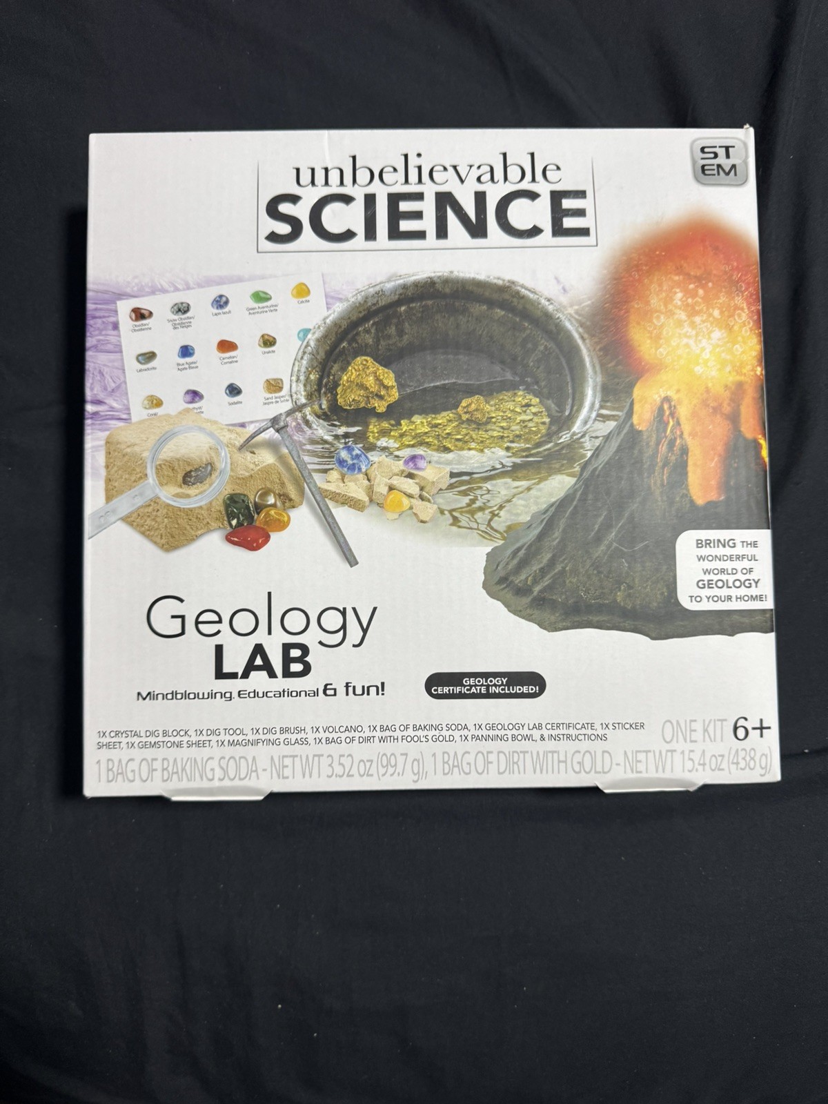 Unbelievable Science Geology Lab Kit (New/Sealed) Gemstones, Volcano, Magnifier