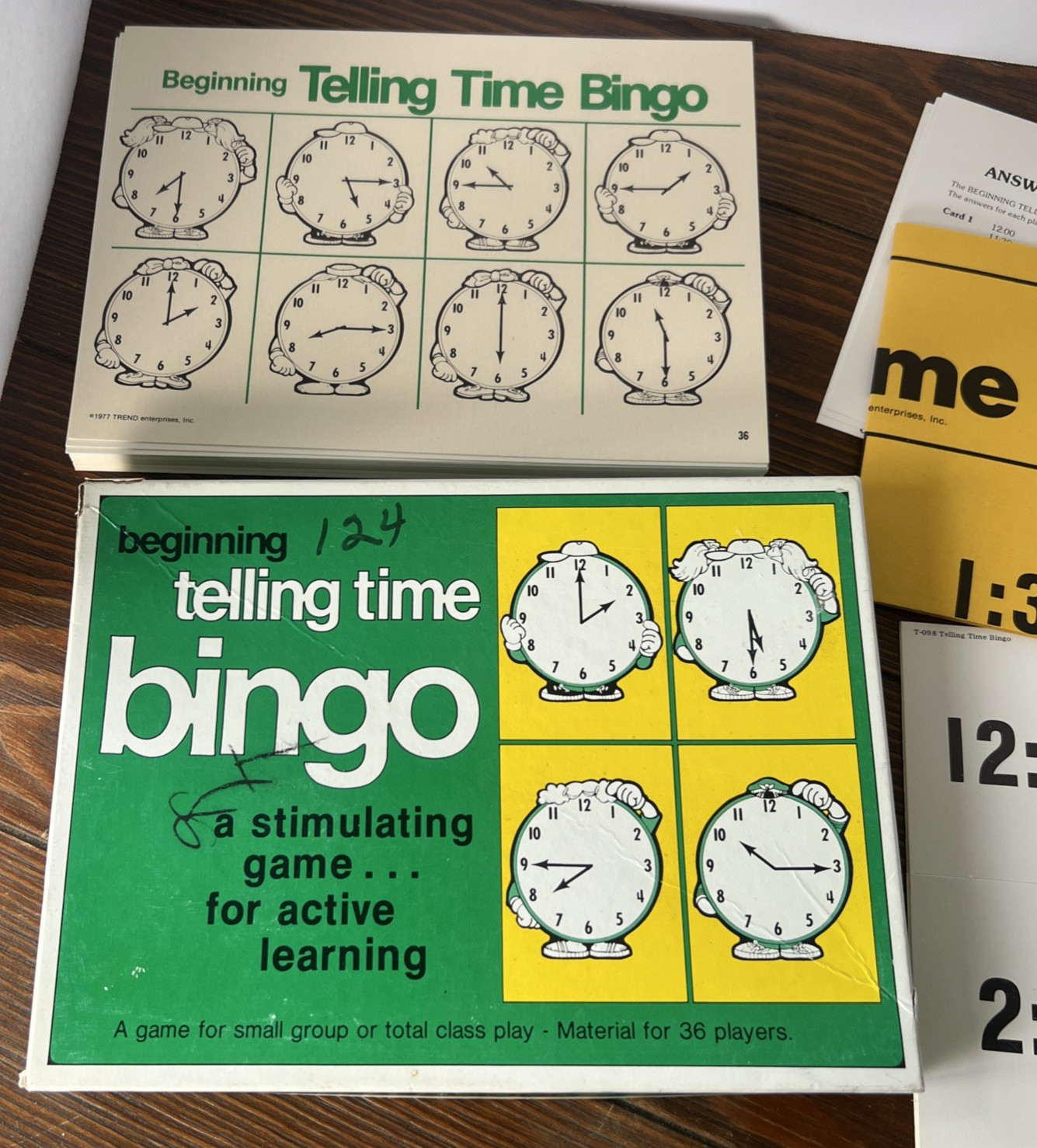 NIOB Bingo Telling Time 2-36 Players Vintage TREND Beginning Educational Aid