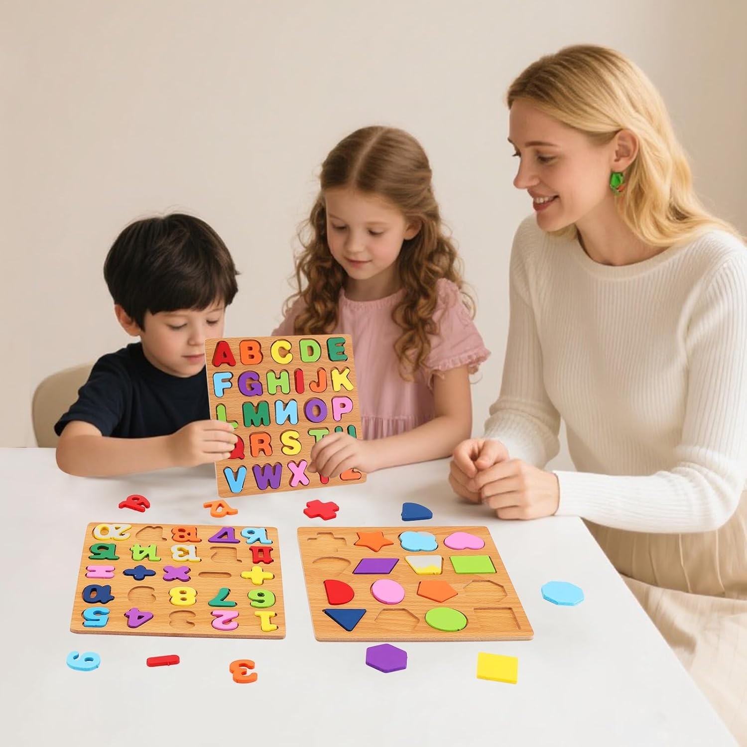 Wooden Alphabet & Numbers Shapes Puzzle Set Educational Board for Toddlers Kids