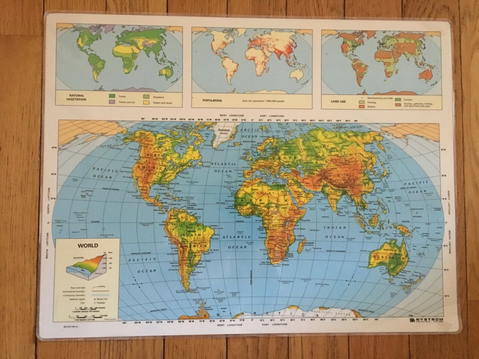 Nystrom Herff Jones Laminated World United States 2-Sided Map 17 x 22