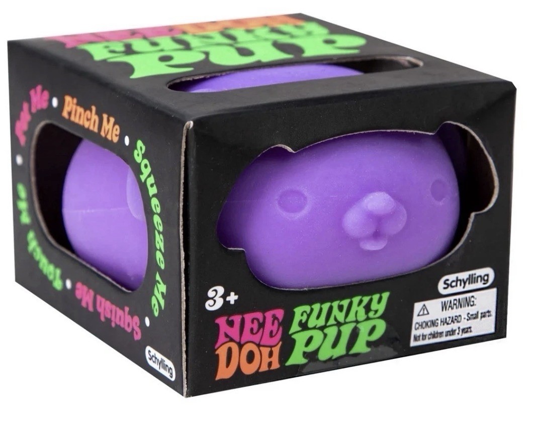 Schylling Nee Doh Funky Pup Tactile Squeeze Toy, Purple, Ages 3+