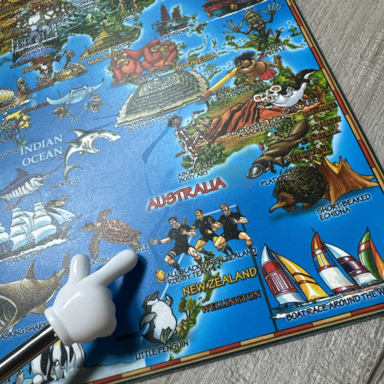 2014 Dino Laminated Geography Learning Placemat World Map 18” x 14” Cartoon