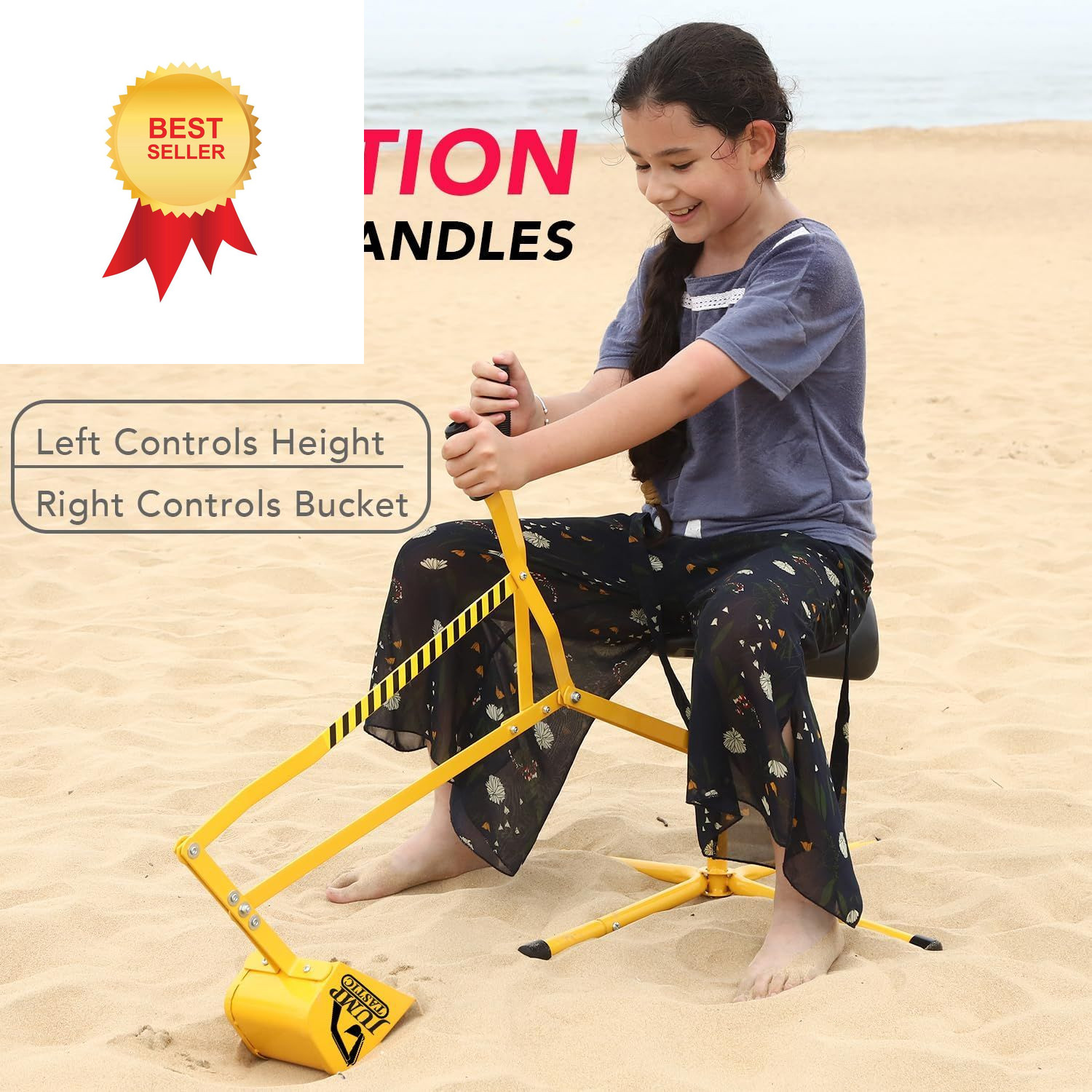 Sand Digger Sandbox Toy, 360°Rotating Base, Medium to Large, Yellow