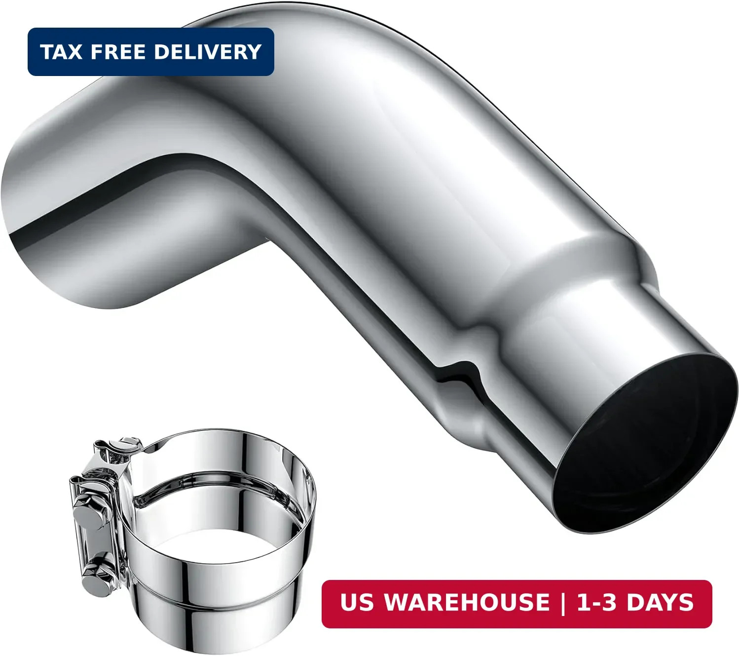 5″ Diesel Exhaust Tip Elbow 5″ Inlet 6″ Outlet 23″ Long Chrome with Clamp