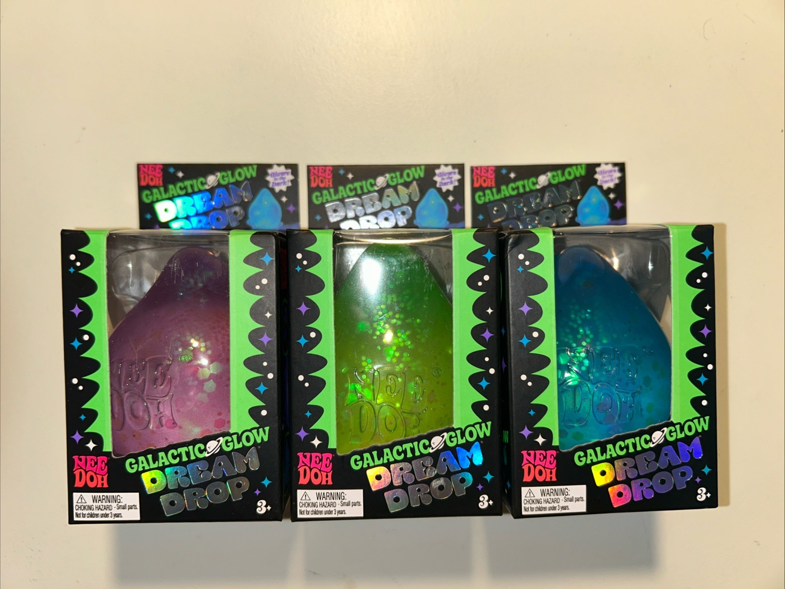 VIRAL NeeDoh GALACTIC GLOW Dream Drop Complete Set of 3 Green Blue Purple – RARE