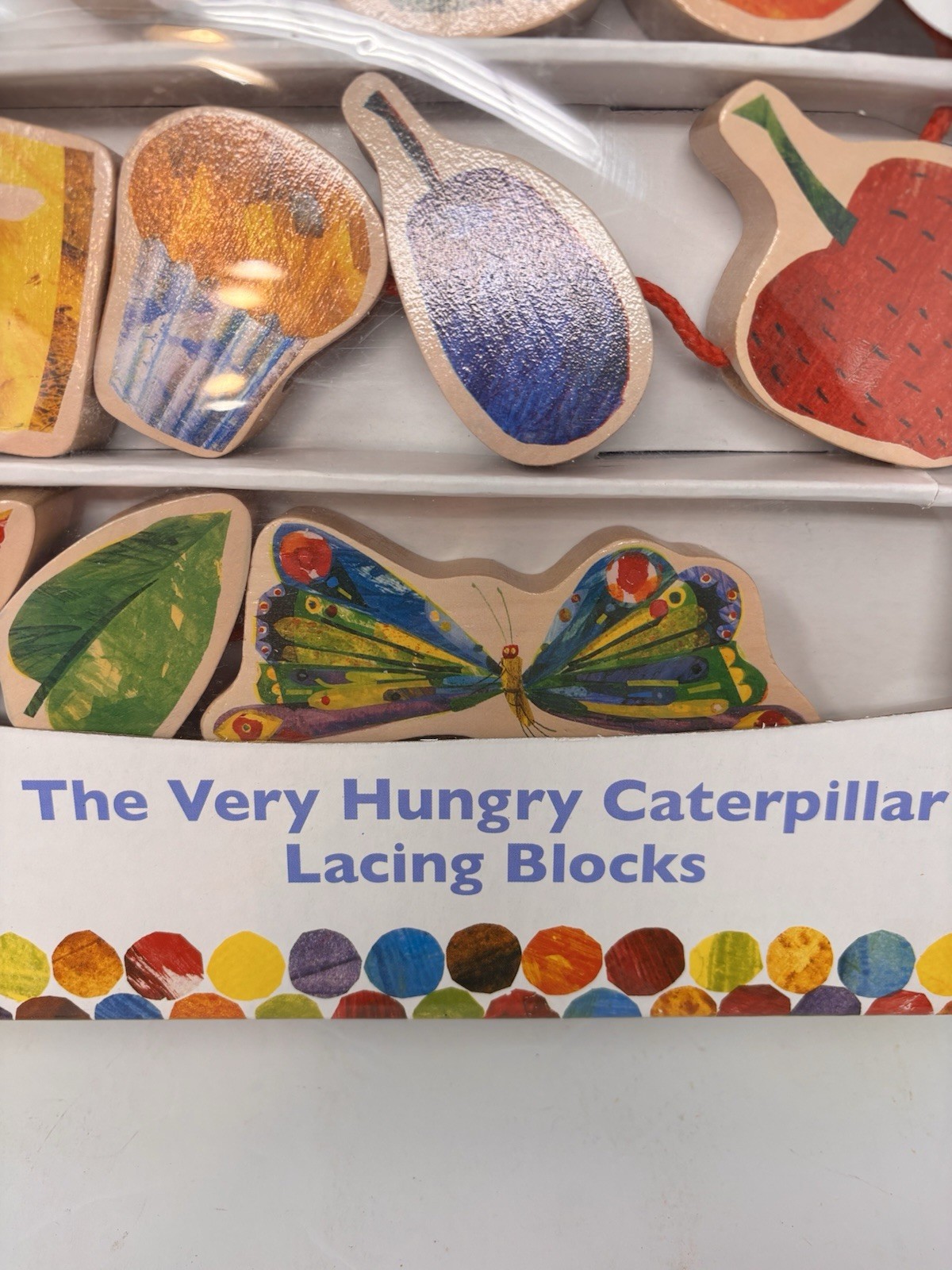 The Very Hungry Caterpillar Wooden Lacing Blocks Eric Carle 2007 Complete W/Box