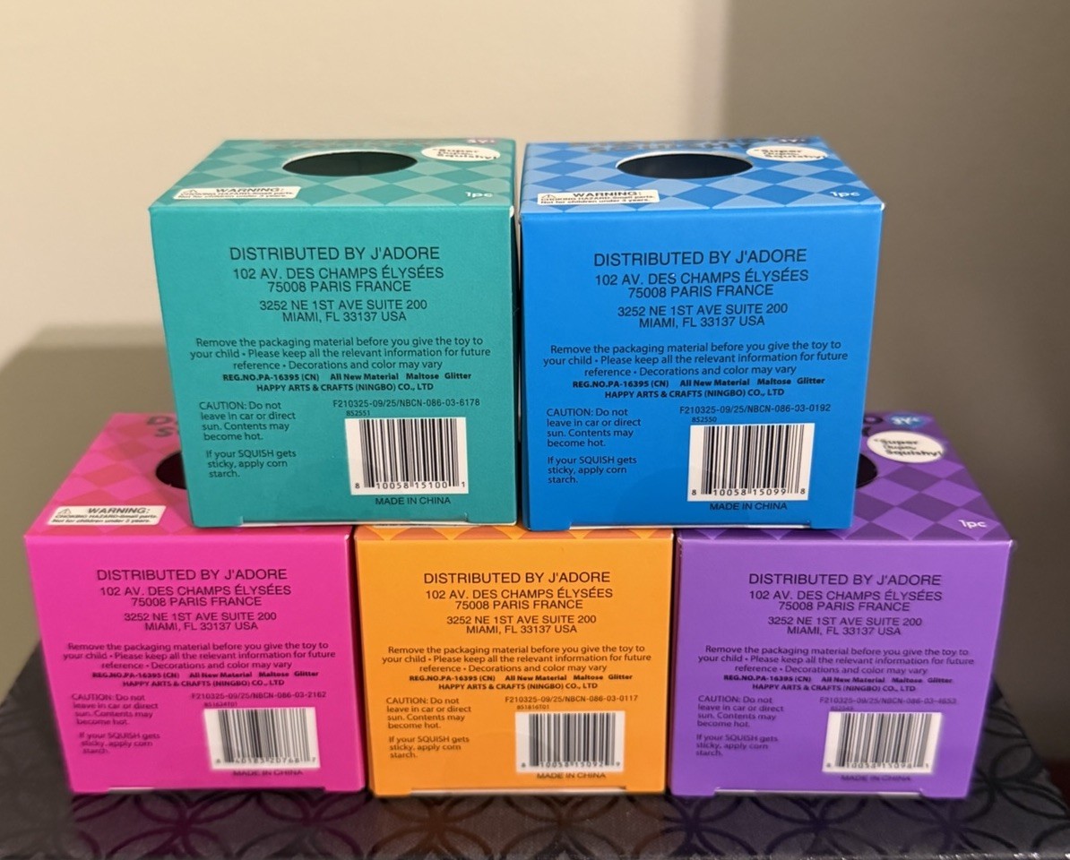 Lot Of 5 New J’adore Diamond Target Squishy Lot Pink Purple Orange Blue Teal