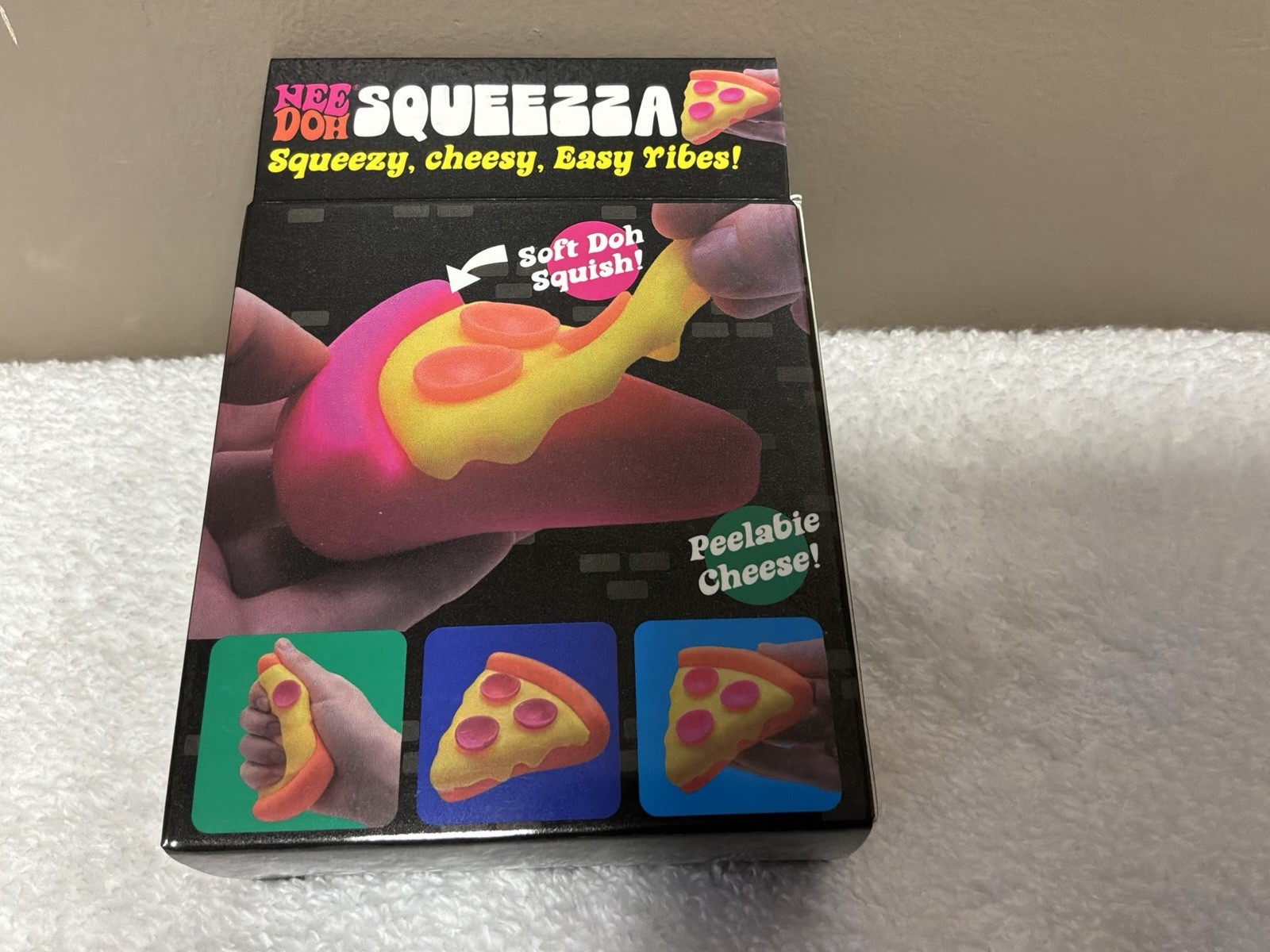 New Squeezza Pizza Nee Doh Squeeze Fidget Toy Orange Crust Faux Pink Pepperoni