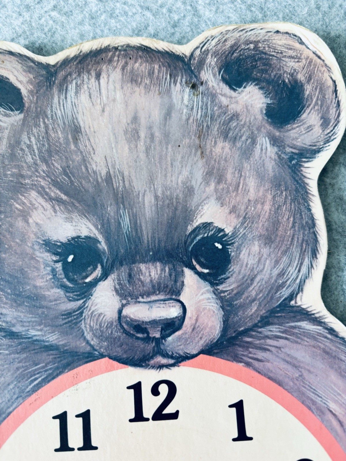 Vintage Tick Tock Teddy Bear Cardboard Learn to Tell Time Clock W/mobile Hands