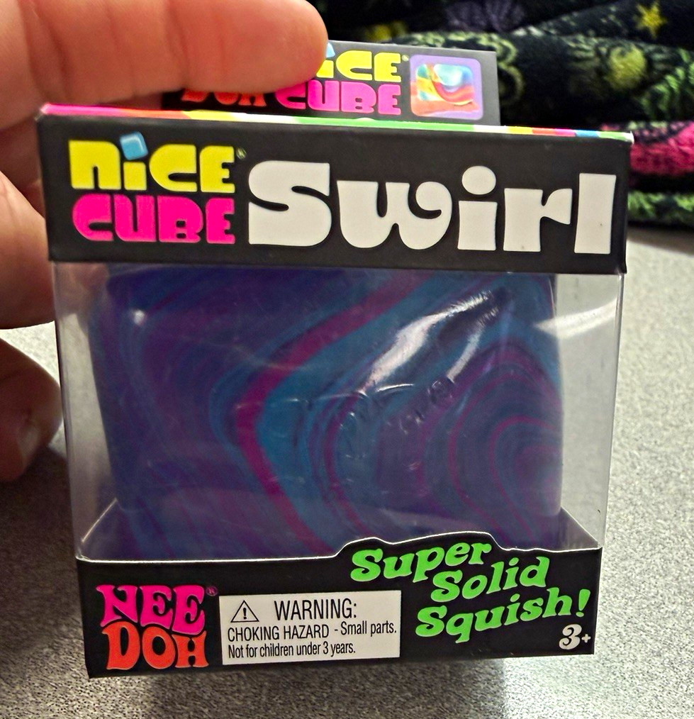 Schylling Nee Doh Nice Cube Swirl Super Solid Squish Squeeze Toy, Blue