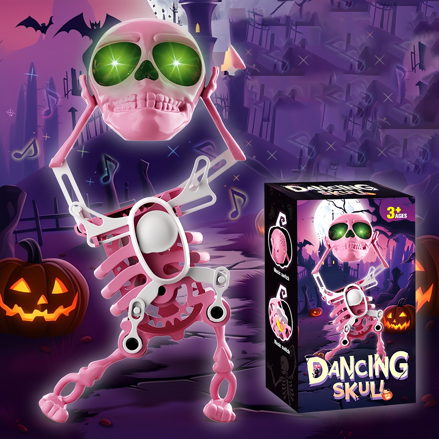 3D Dancing Skeleton Toy Clockwork Spring Self Moving Swinging Skull Bobblehead