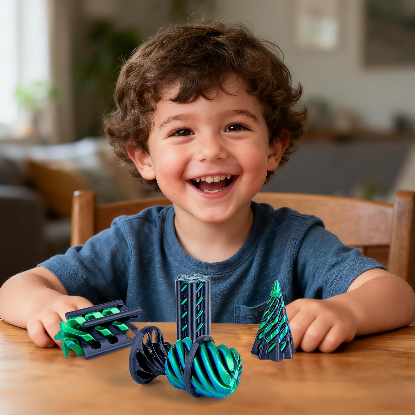 3Dgenius 4 Pack Impossible Cone Fidget Toy, 3D Printed Black+dark Blue Green