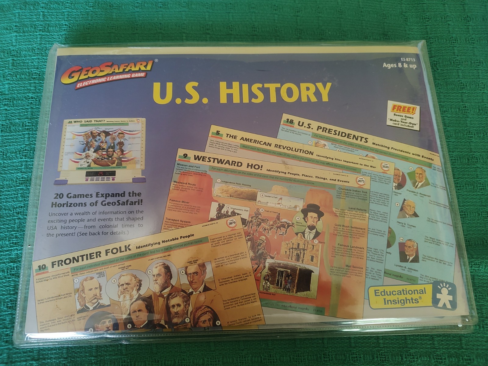 Lot Of 2 Geosafari Electronic Learning Game Cards, New, Complete, 1991