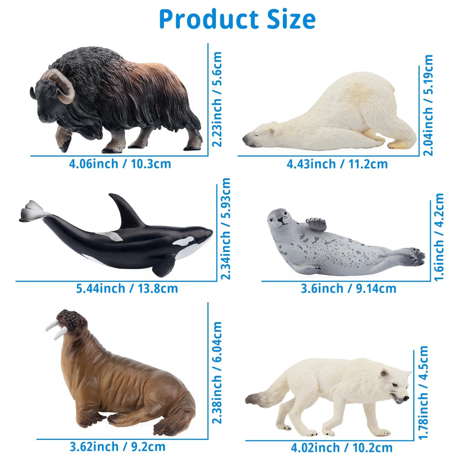 Toymany 12pc Large Polar Bear Walrus Animal Figurines Holiday Collectible Toys