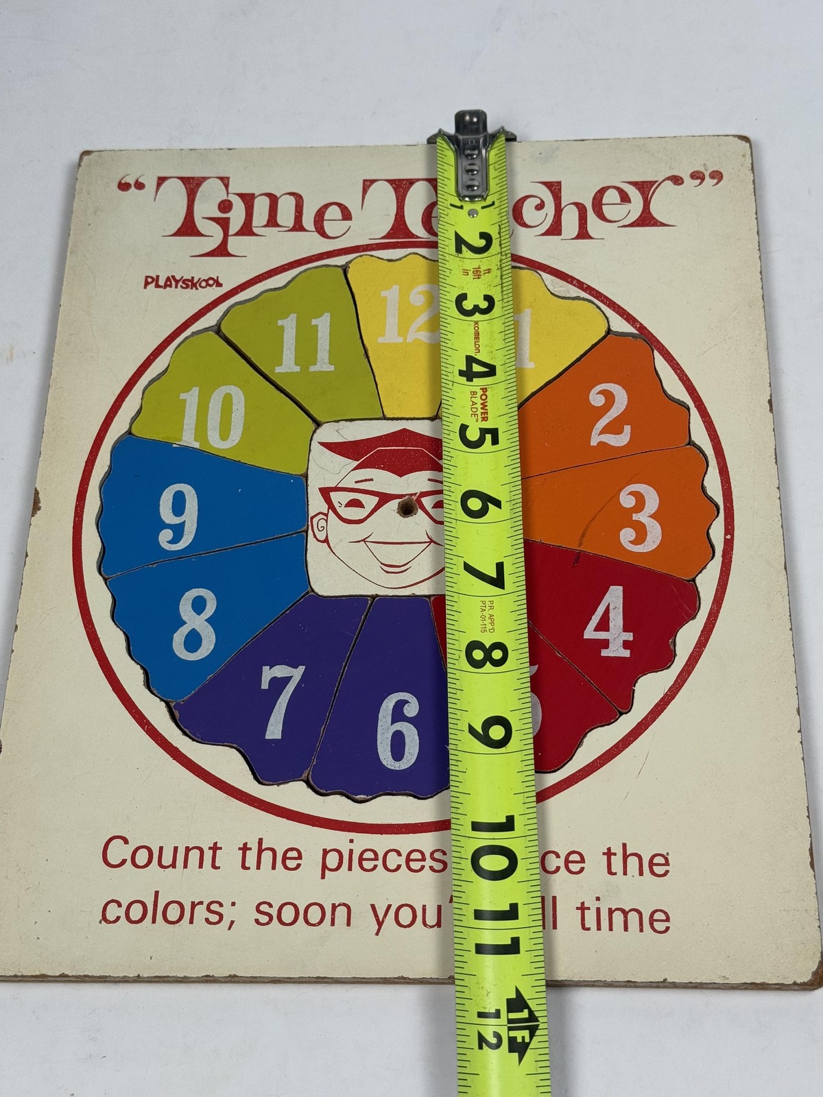 Vintage Playskool Time Teacher Wooden Clock Puzzle Educational Toy Kids Colors
