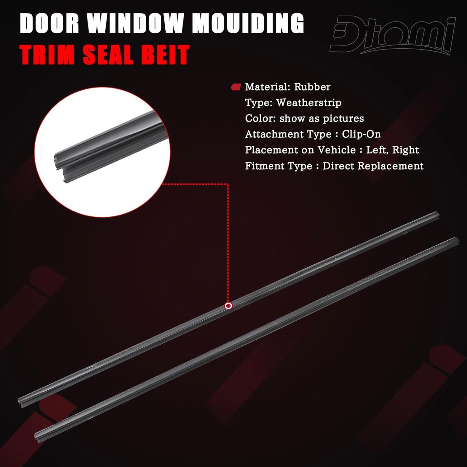 Front Door Window Belt Molding Weatherstrip Left and Right Compatible with Honda