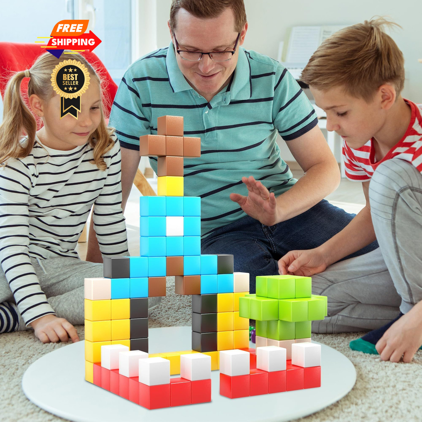 PicassoTiles 108pcs 1” Magnetic Puzzle Cubes Magnet Toys Preschool Large