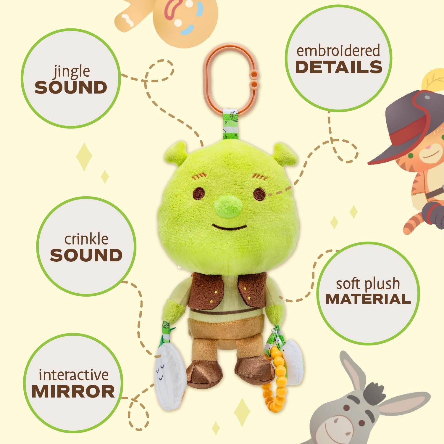 Kids Preferred Shrek Activity Toy Made Super Soft Material Features Jingle Bell