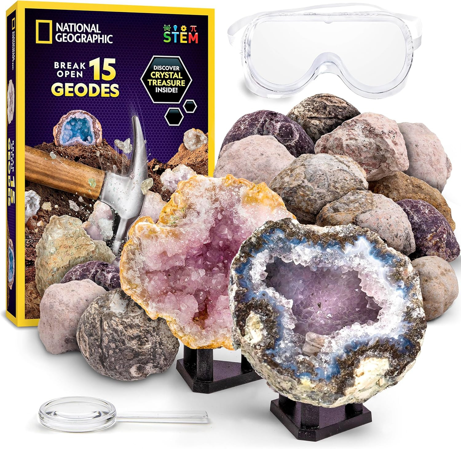 National Geographic Break Open 15 Premium Geodes Science Kit – Includes Goggles