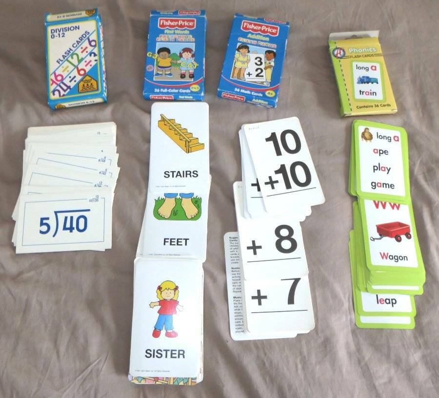 Big Mixed LOT Educational FLASH CARDS Addition Phonics 1st Words Division Teach