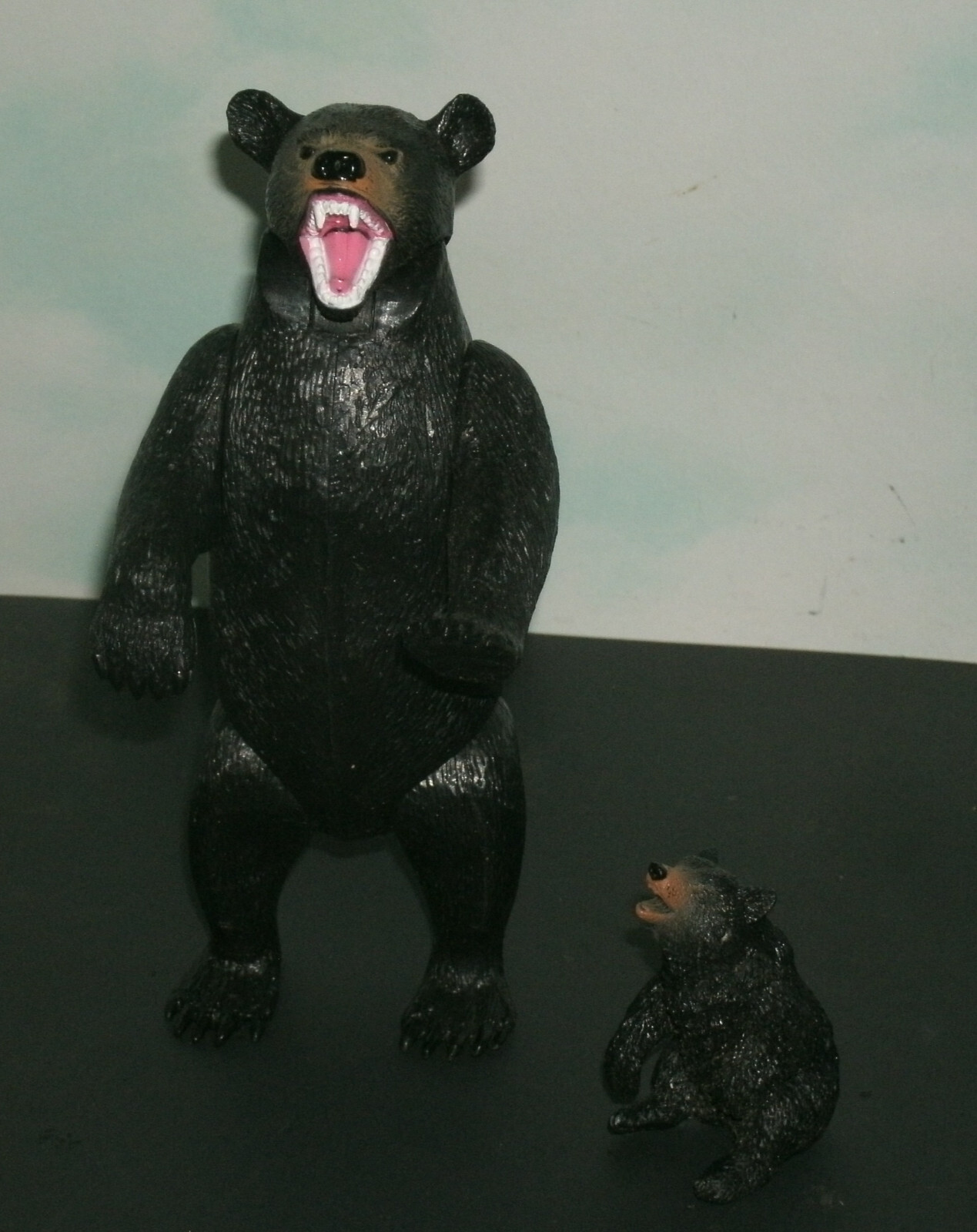 Two Black Bears Plastic Toy Figures (Mother & Cub) Wild Animal Play Miniatures