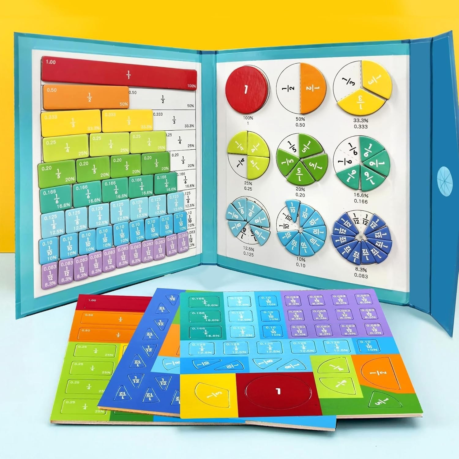 Magnetic Fractions Demonstration Book & Magnetic Wooden Tangram Block Puzzle Kit
