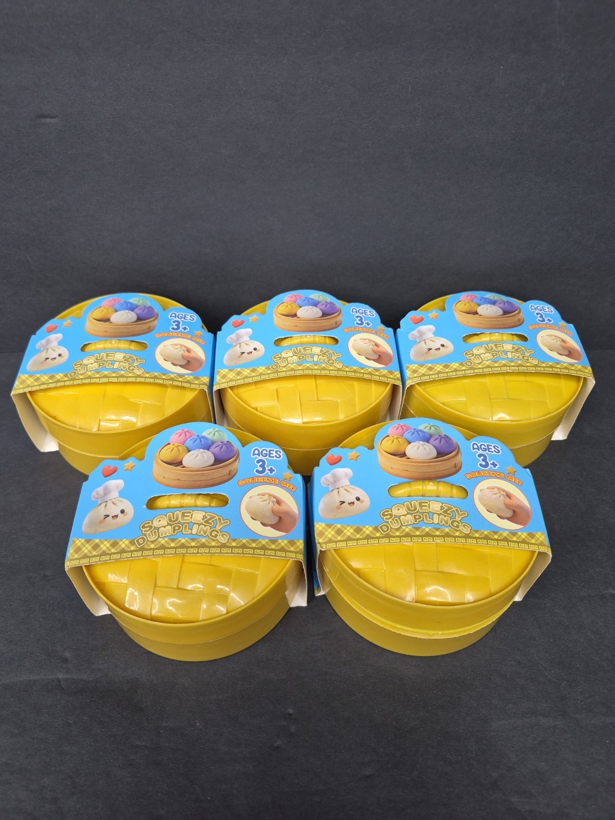 Squeezy Dumplings Squeezable Lot of 5 Mixed Colors, Yellow, White, Green, Pink