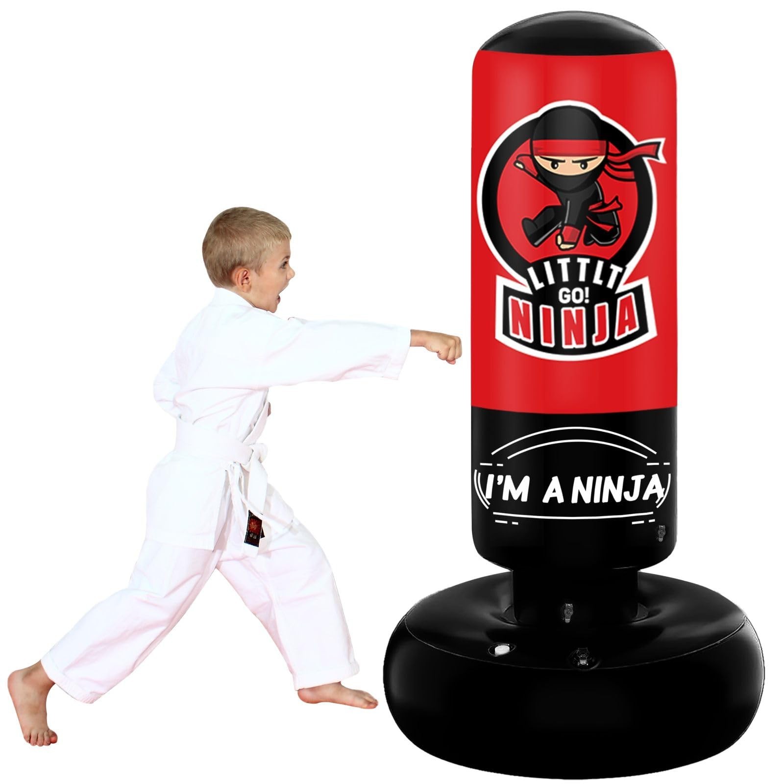 Kids Punching Bag, 67″ Stable Inflatable Boxing Bag for Age 5-12, Ninja Karat…