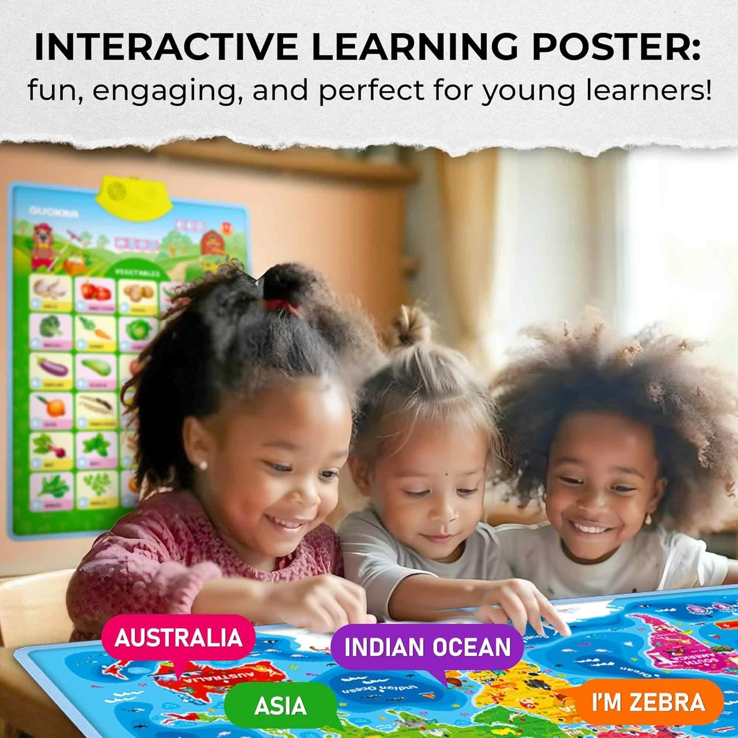 Kids Educational World Map Poster Wall Chart Teaching Geography Map Age 5 7