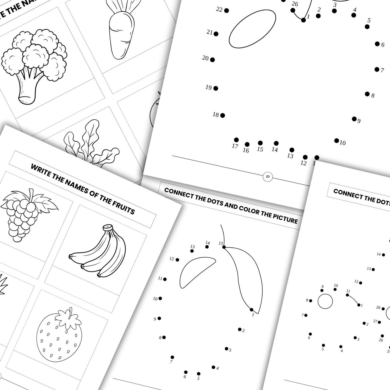 Kids Fruits & Vegetables Activity Worksheets | Printable