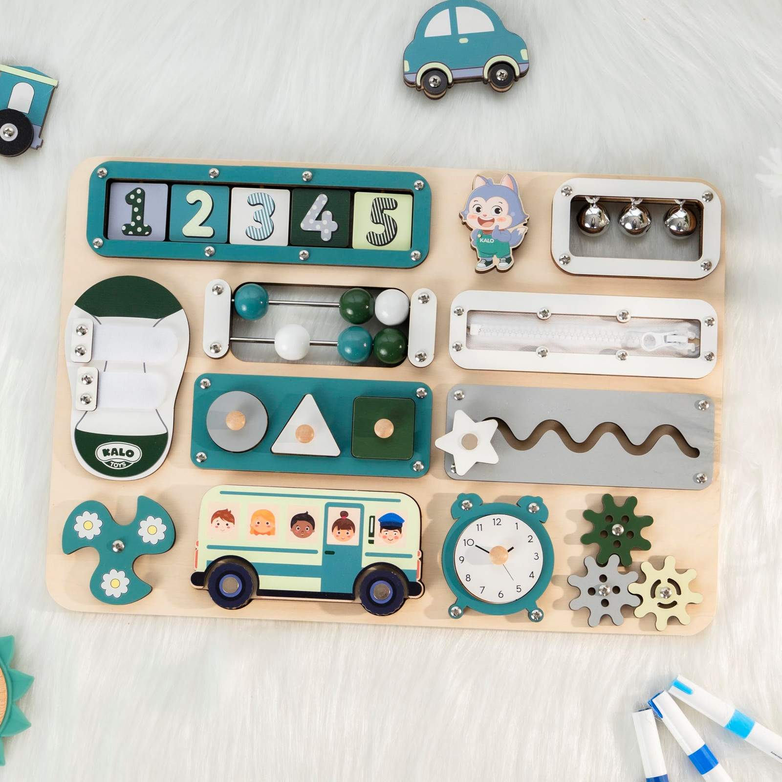 KALOTOYS Large Montessori Busy Board for 17 inches, Size – Pastel Green