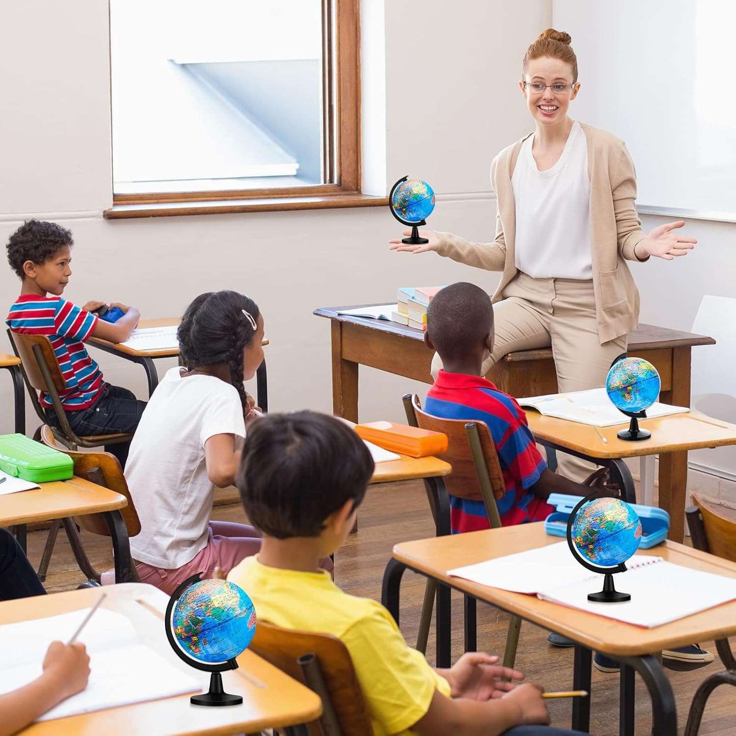 6 Pcs World Globe for Kid 4.6” Educational Mini Desk Decorative Earth Globes wi