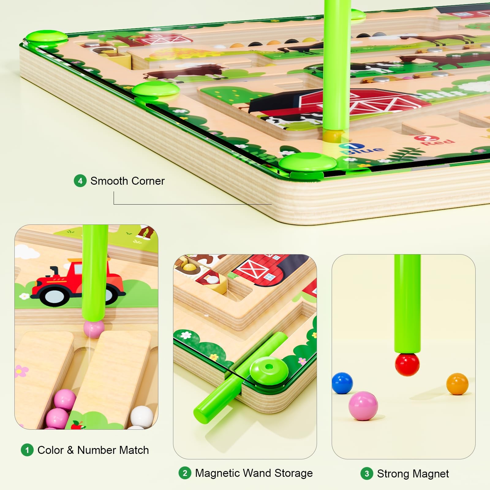 zhiwuzhu Magnetic Color and Number Maze, Compact Portable, Cyan
