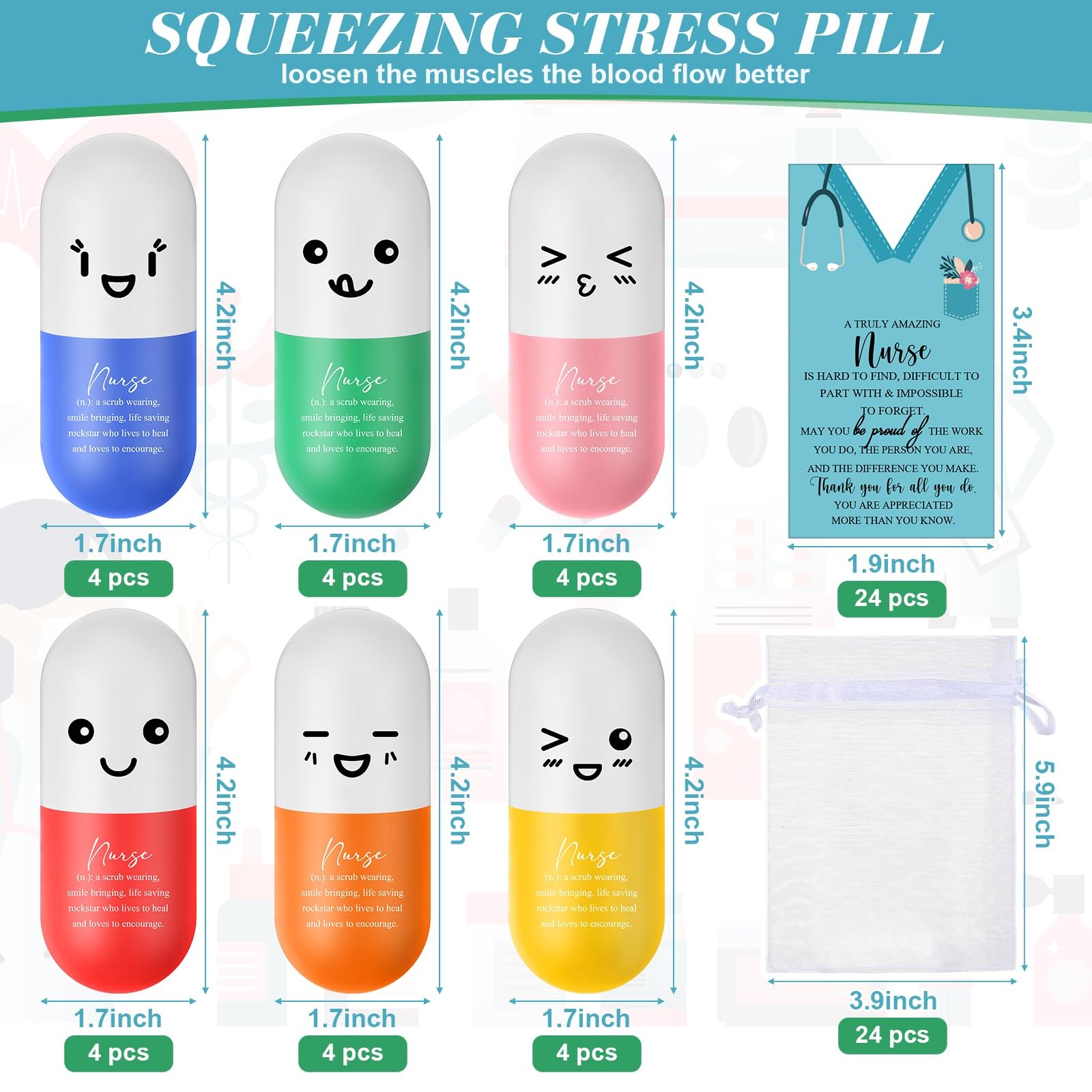 Shappy 24 Set Vitamin Pill Heart Stress Balls Relief Stress 2026 Cna Week Nurse