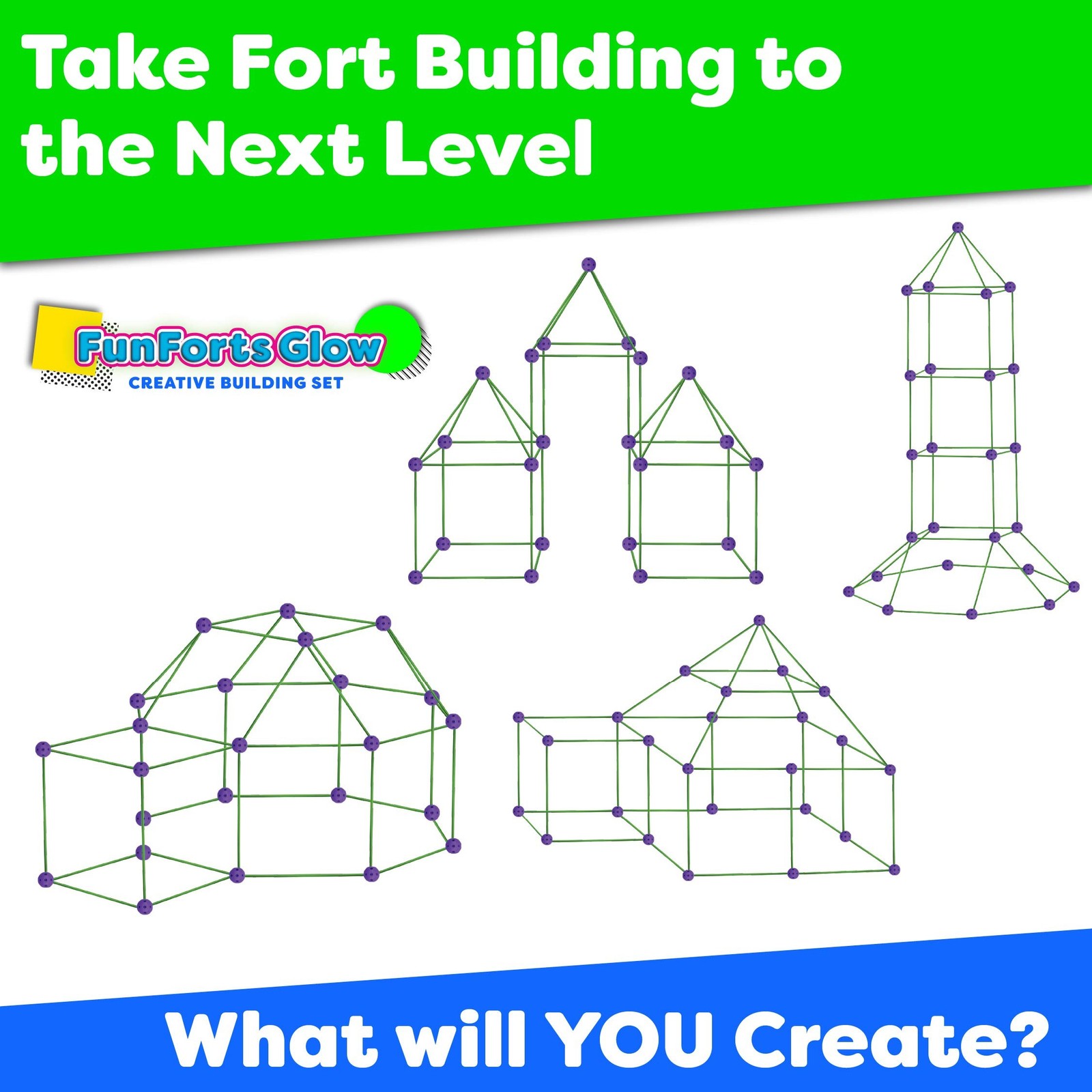 Fun Forts Glow Fort Building Kit for Kids – 81 Pack Glow in The Dark STEM Bui…
