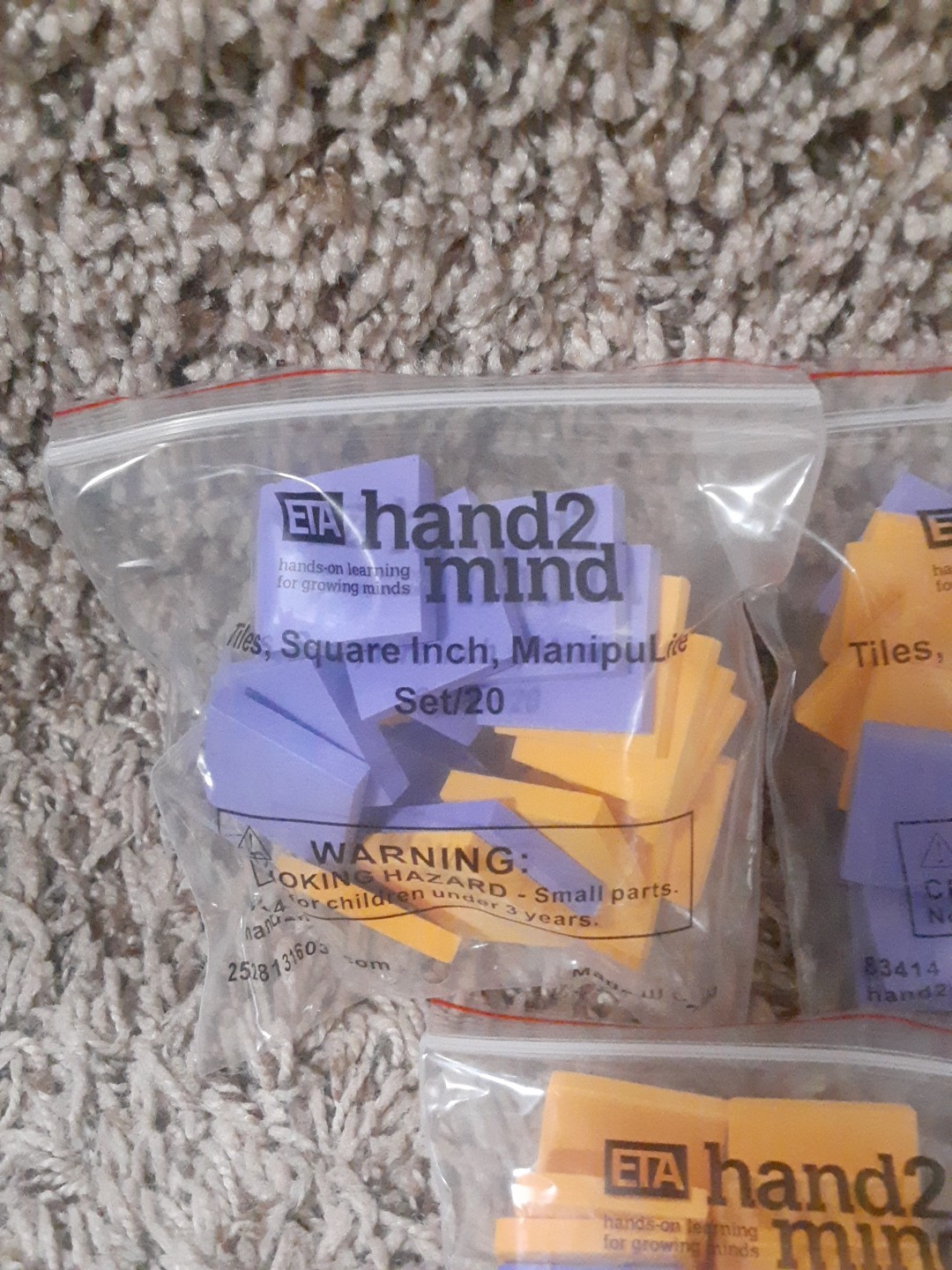 Lot of 5 ETA Hand 2 Mind Tiles, Square Inch, Manipulate, At Least 50 Blocks…..