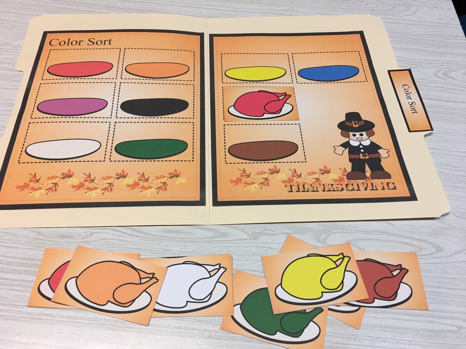 Thanksgiving – File Folder Game – Activity Set – Color Sort