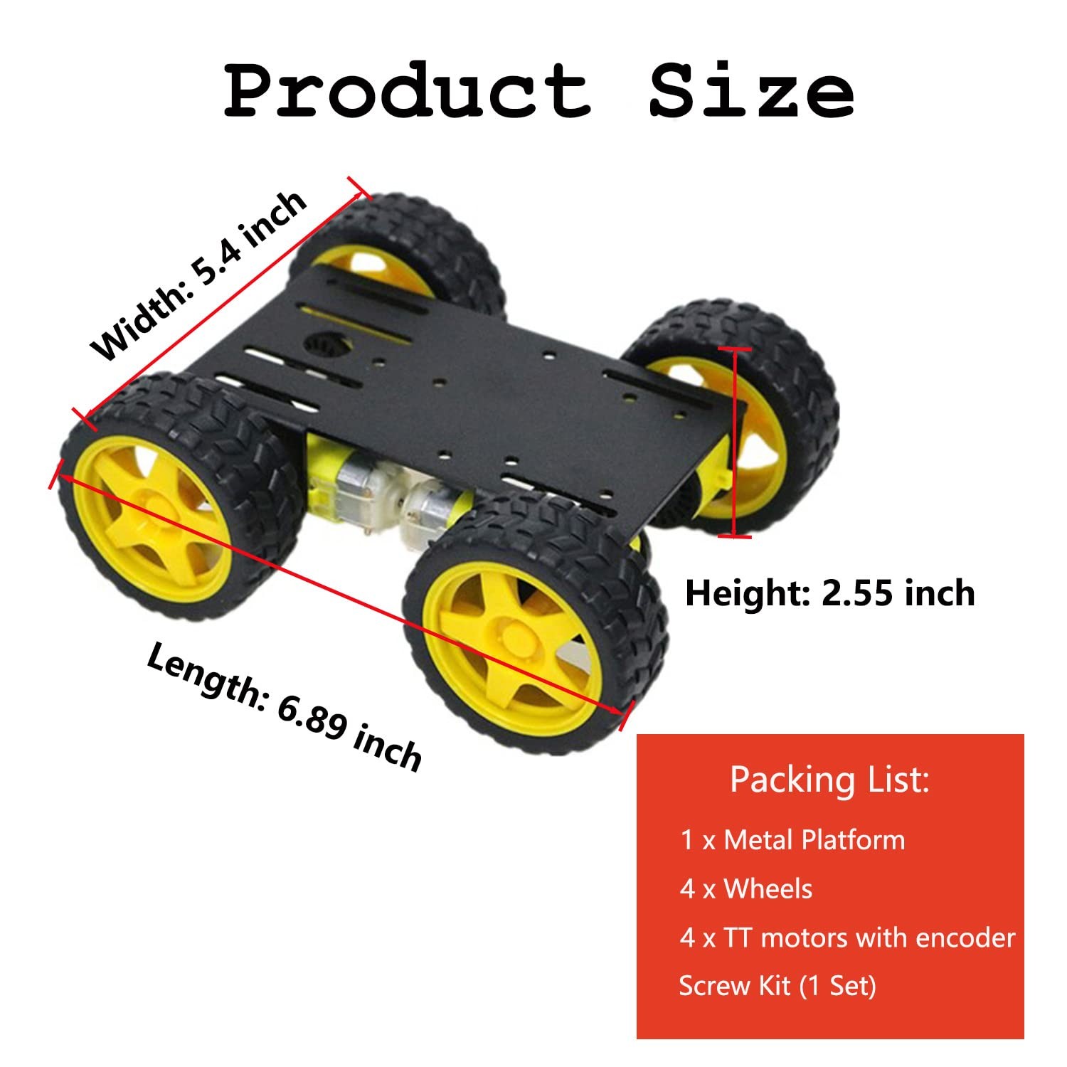 Premium 4WD Smart Robot Car Chassis Platform Kit for Arduino, Raspberry Pi, M…