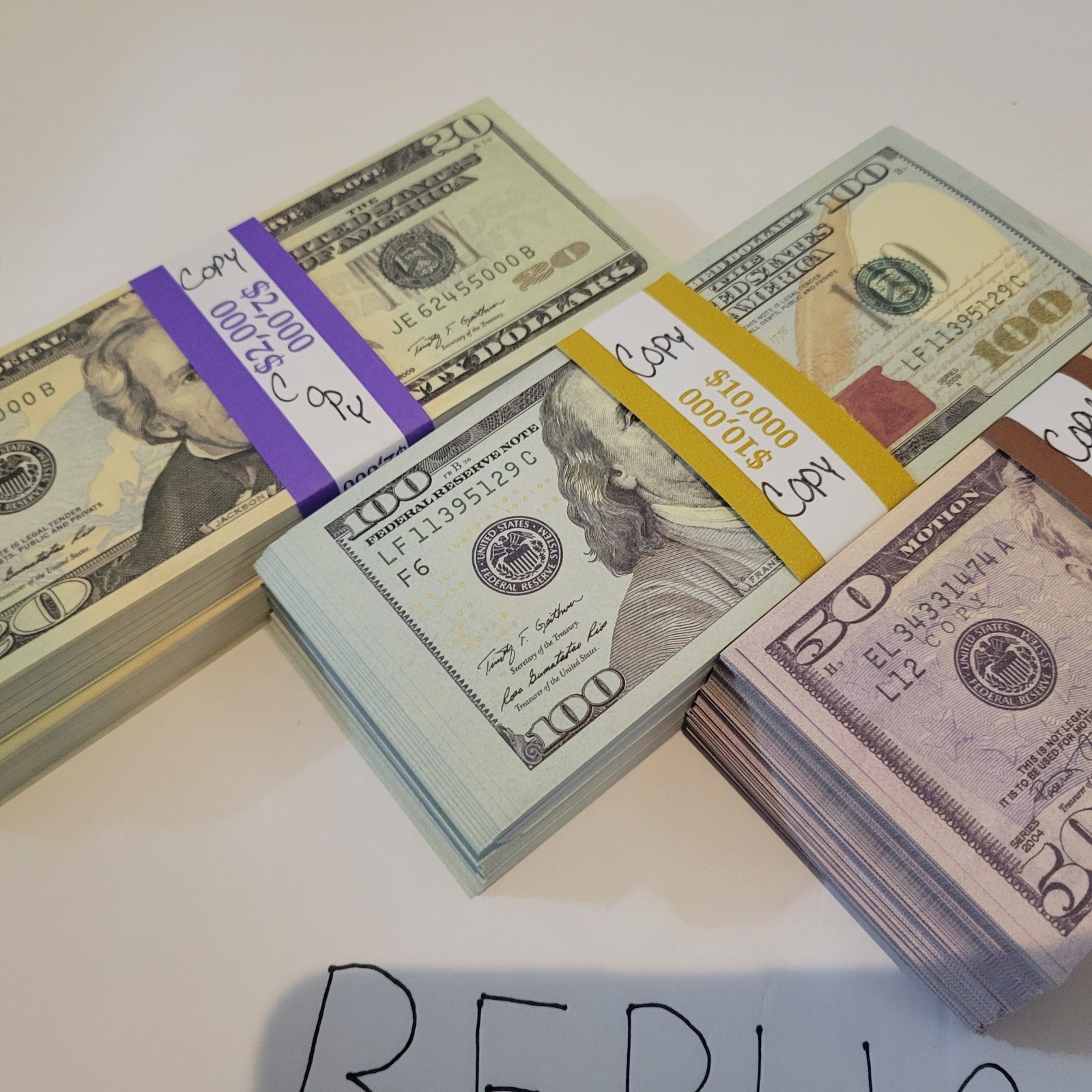 Best Replica NEW $10, $20, $50 & $100 Bills * 200 ea (800x bills total) REPLICA