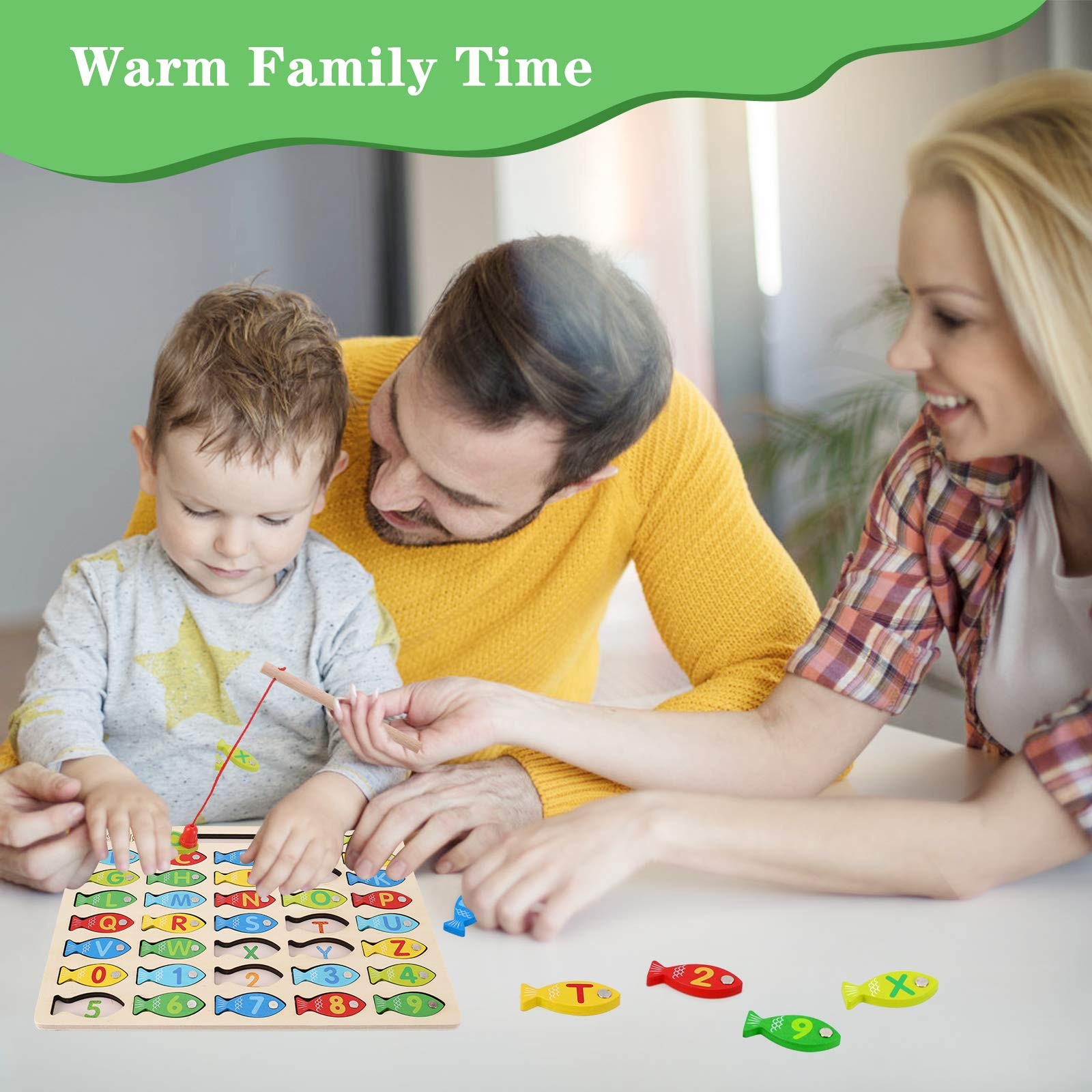 Magnetic Wooden Fishing Game Toy for Toddlers, Alphabet Medium, Multicolor