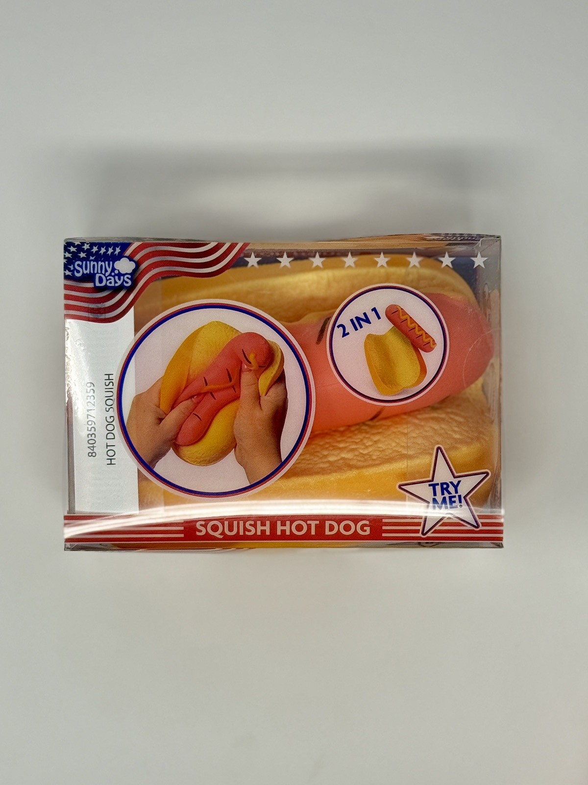 Lot of 3 Sunny Days Viral Squish Hot Dog 2-in-1 Sensory Squeeze Toy NEW