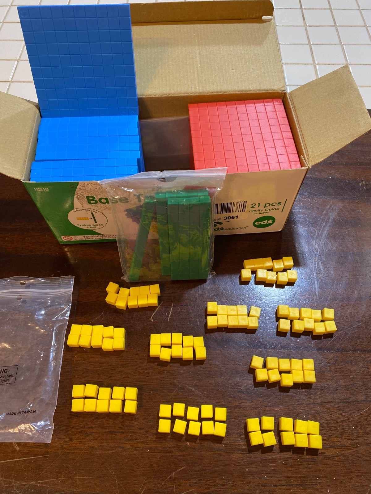 Base Ten Blocks, Colored Math Blocks, School Supplies, 121 pcs