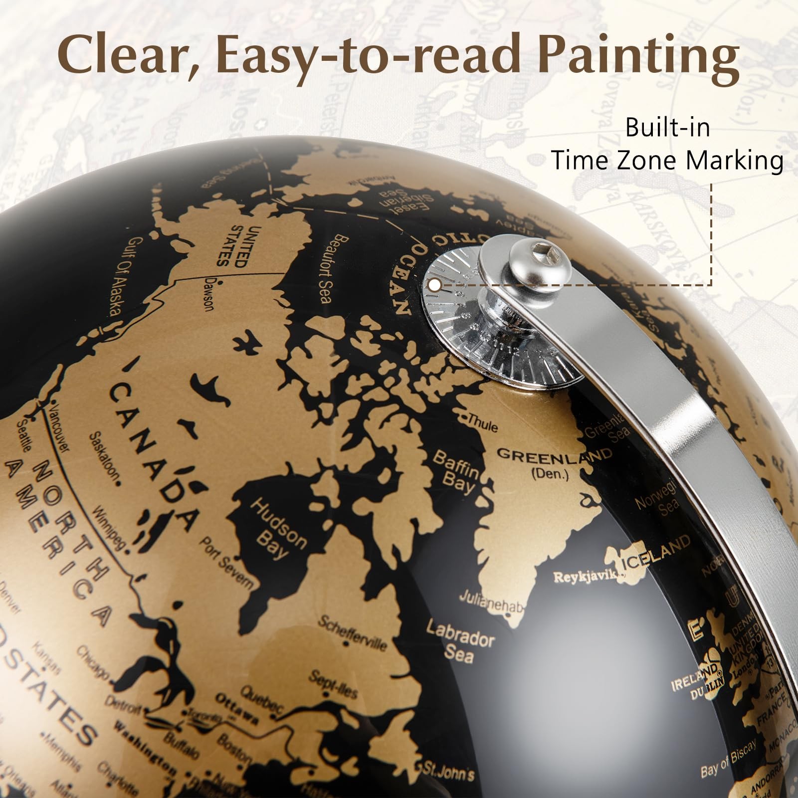 Toolsempire 8″ World Globe, Black Earth Globe with Gold Accents, Metal