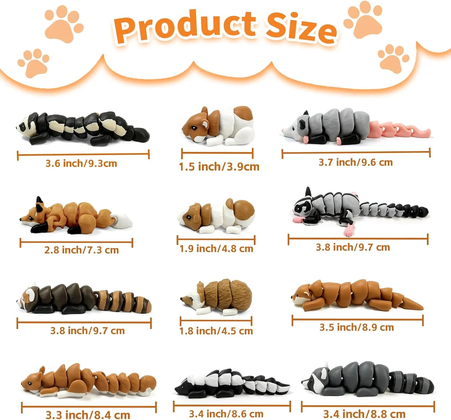 12 PCS 3D Printed Animals Figures Toys, Realistic Articulated Desk Pets, Educati