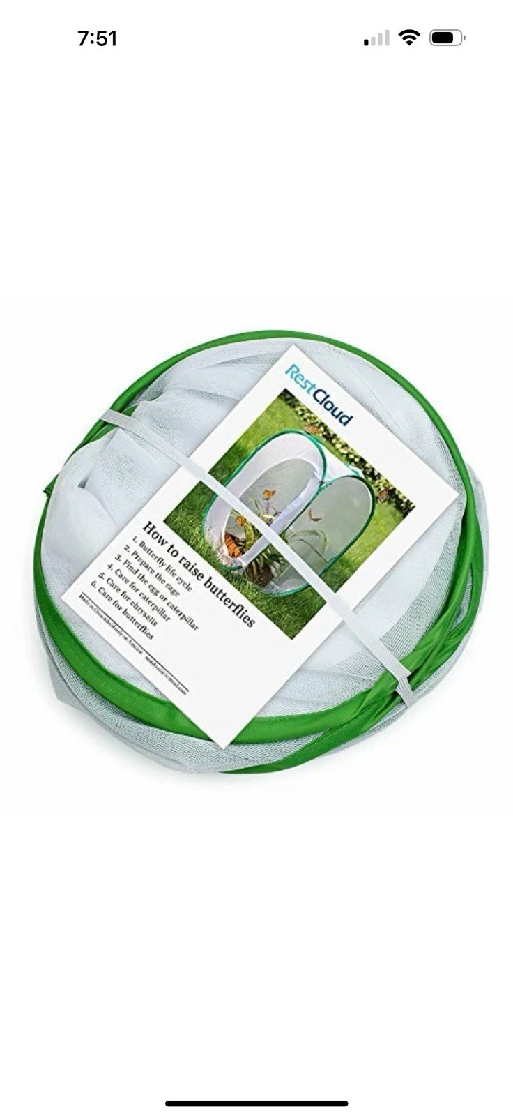 RESTCLOUD Insect and Butterfly Habitat Cage Terrarium Pop-up 23.6 Inches Tall