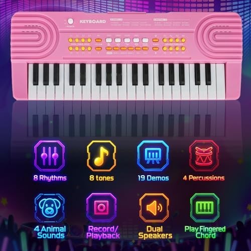 37-Key Pink Piano Keyboard Toy with Microphone – Perfect Gift for Kids 3-7 Years