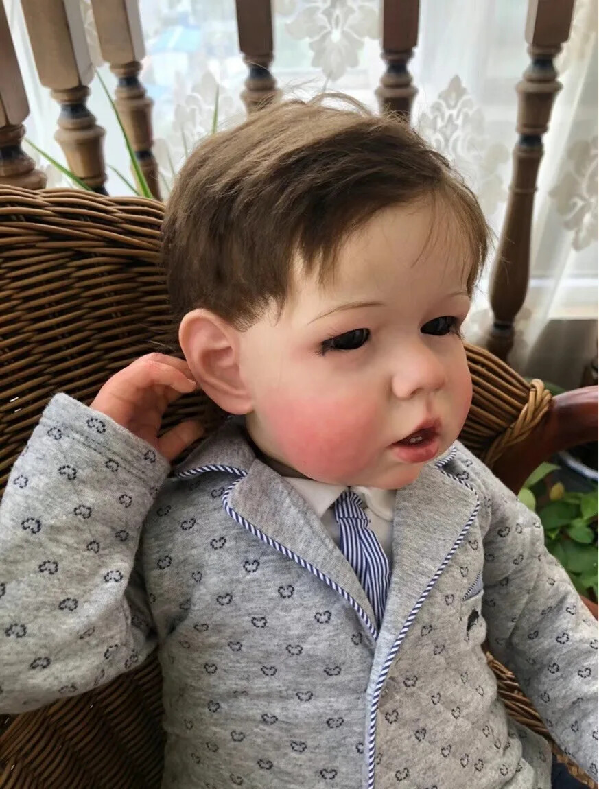 28in Finished Reborn Baby Doll With Hand-Rooted Mohair Realistic Boy Toddler Toy