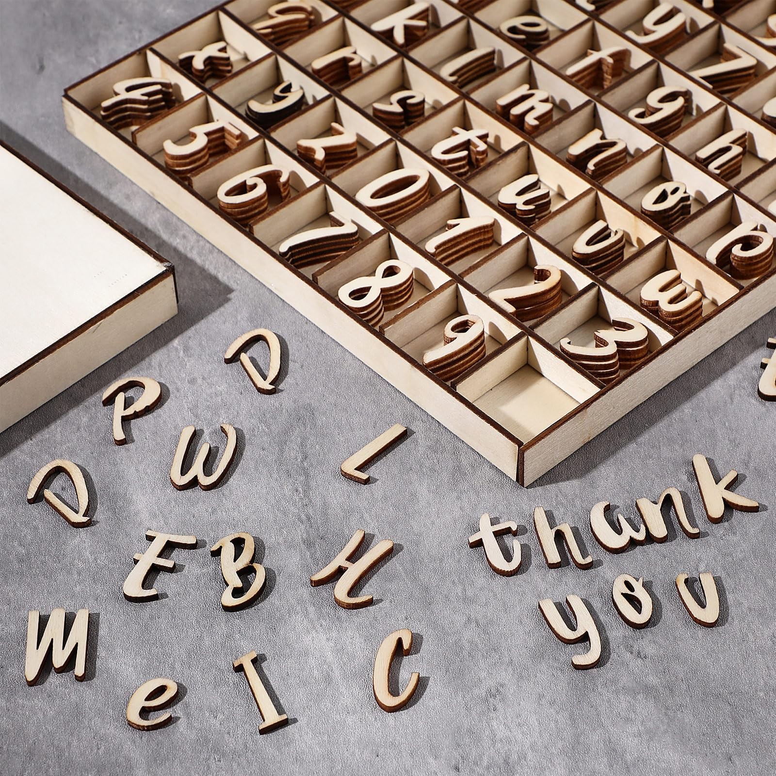248 Pcs Unfinished Wooden Alphabet Letters & Numbers Set with Storage Box – Educ