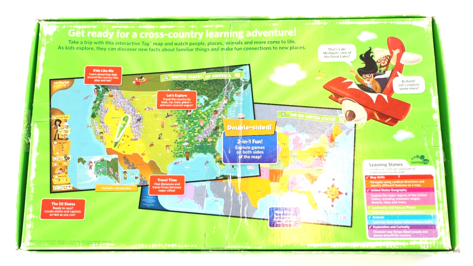 Leap Frog Tag Interactive United States Double Sided Map ONLY 35”x20”